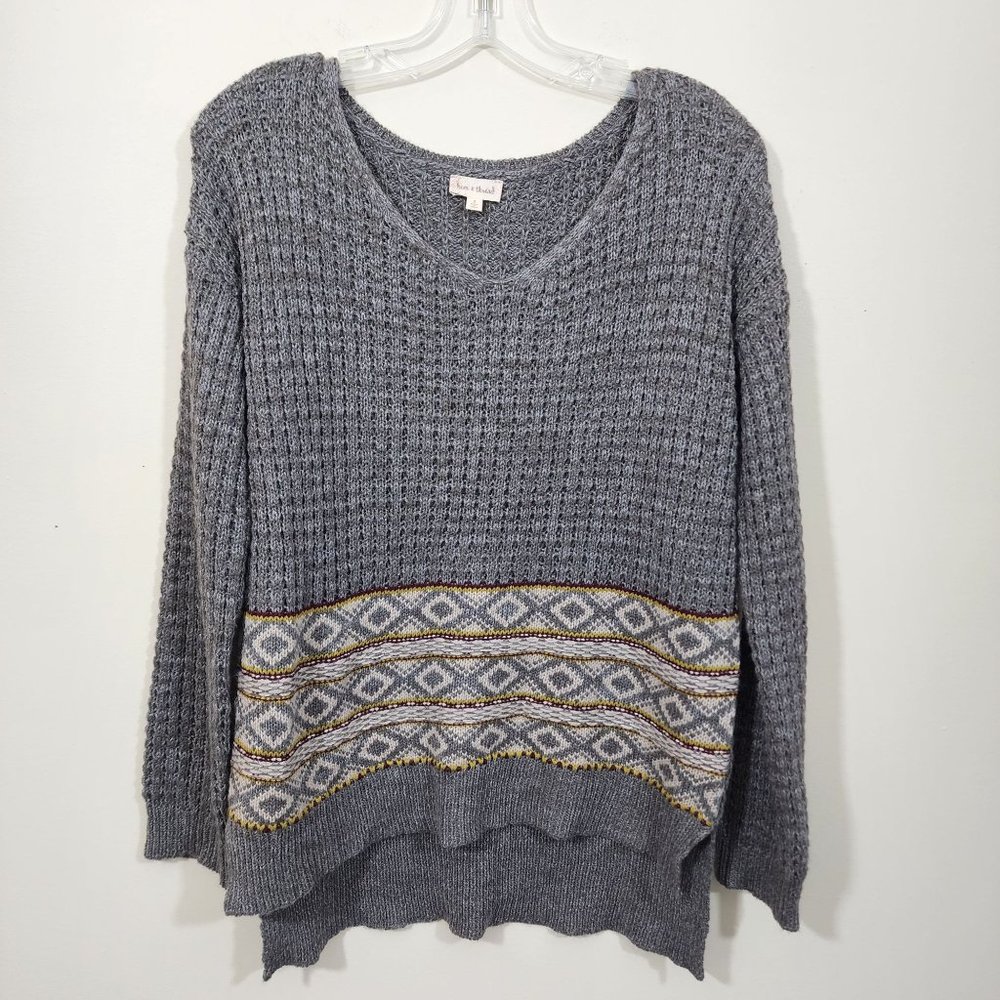 Hem & thread open knit oversized sweater‎ with hi low hem woman's size small